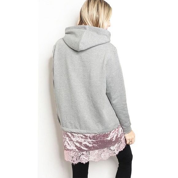 Gray Pink Active Sweater Hoodie Tunic Sweatshirt - Picture 7 of 8